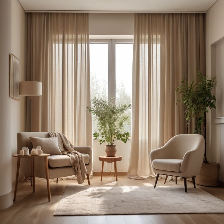 White Curtains Living Room