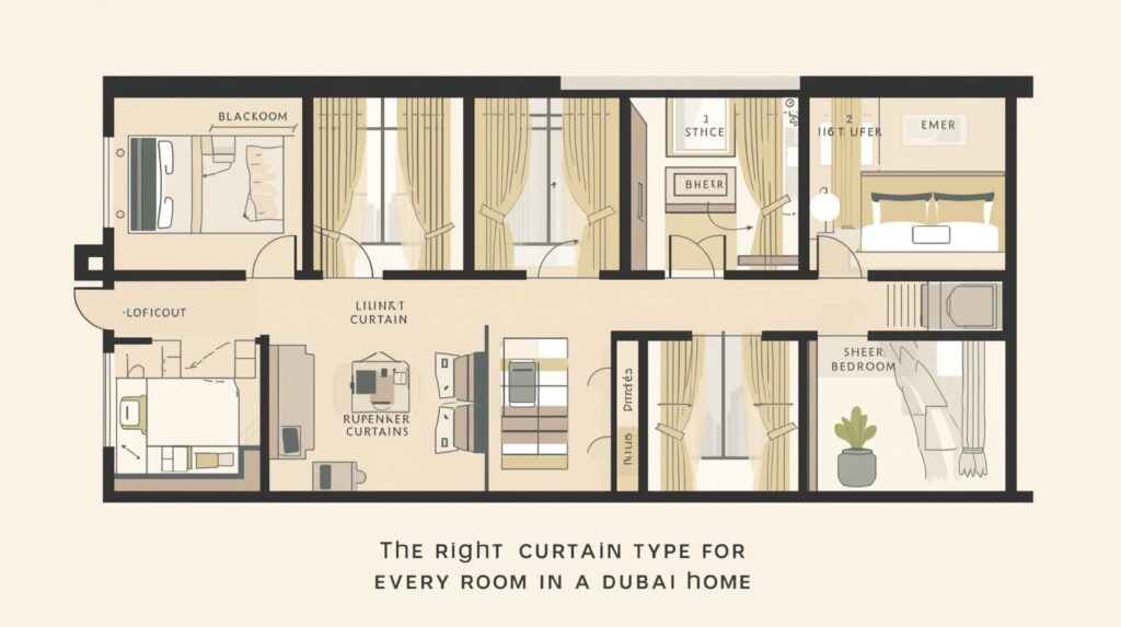The right curtain type for every room in a Dubai home.